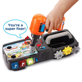 VTech Drill and Learn Toolbox colorful gears provide clicking feedback to engage little builders.