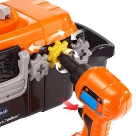 VTech Drill and Learn Toolbox includes screws, nails, hammer and wrench for realistic role-play.