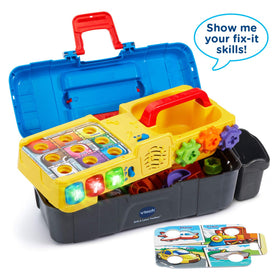 VTech Drill and Learn Toolbox toy drill spins gears for fine motor play.