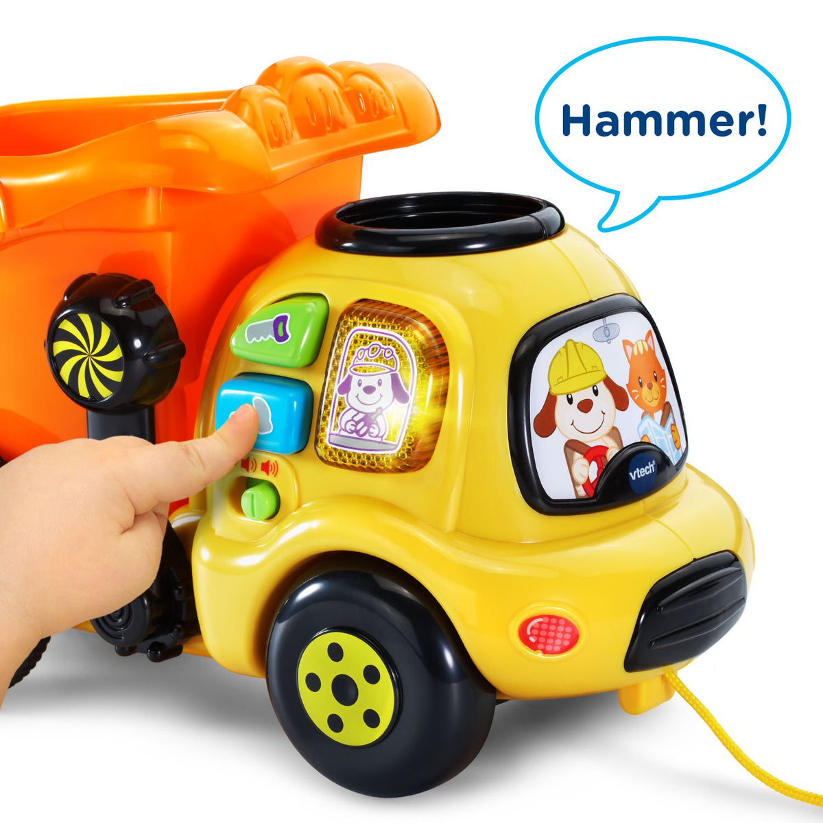 VTech Drop and Go Dump Truck orange buttons; melodies, phrases, and colors teach moments