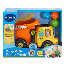 VTech Drop and Go Dump Truck orange toddler toy; ideal for ages 6 months to 3 years