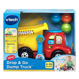 VTech Drop and Go Dump Truck yellow three buttons play melodies and colors