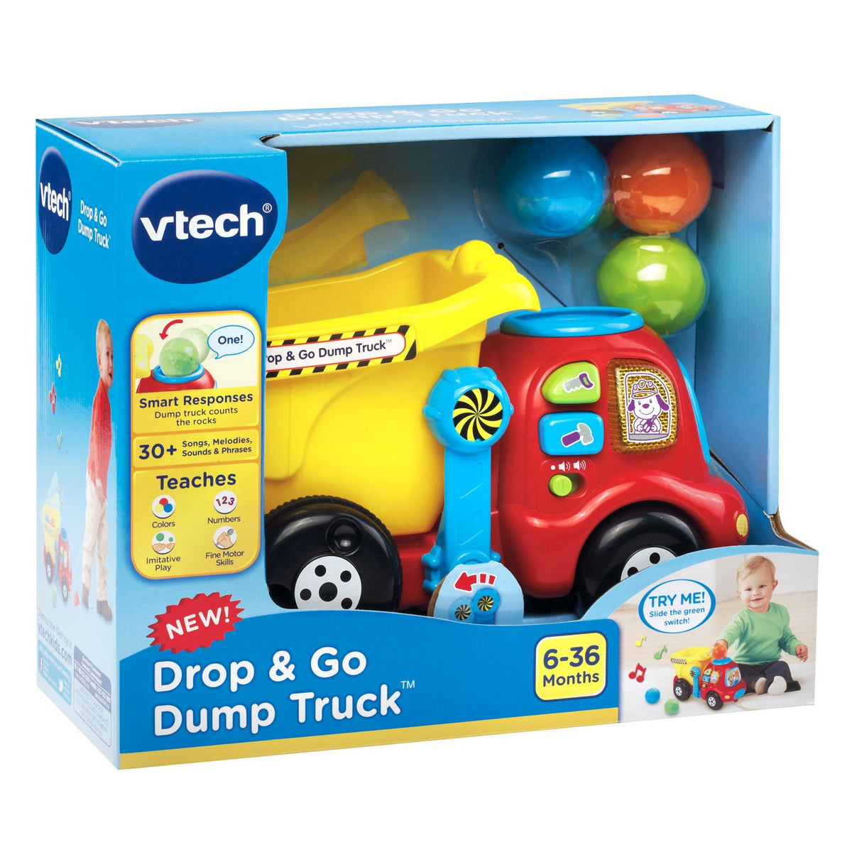 VTech Drop and Go Dump Truck yellow demo batteries included in box