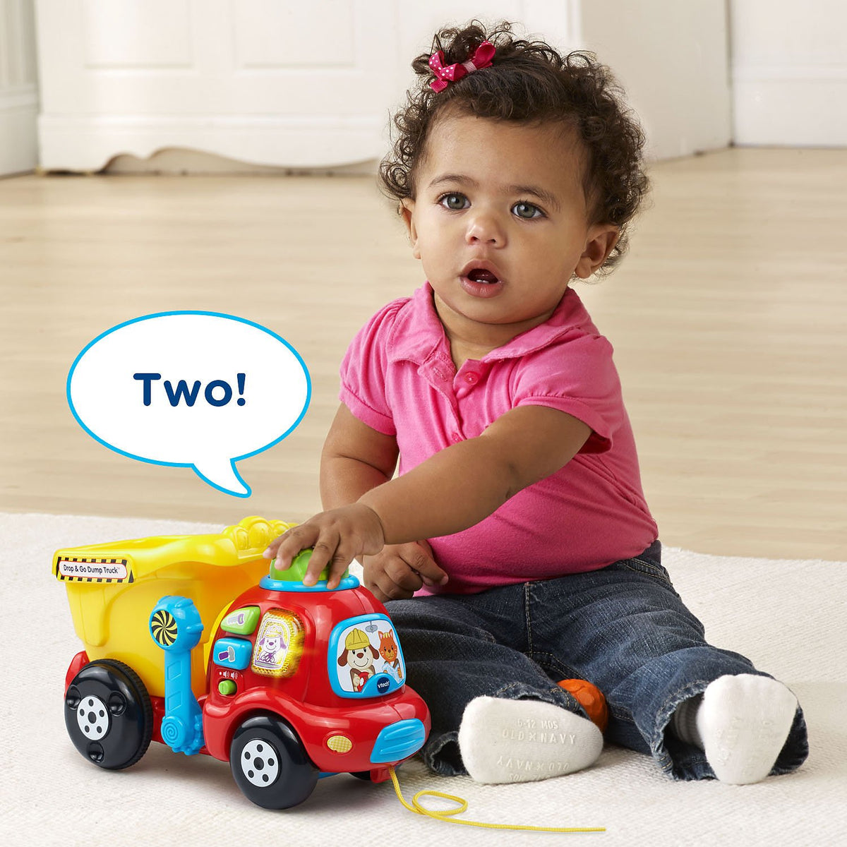 VTech Drop and Go Dump Truck yellow hinged bucket for unloading and retry play
