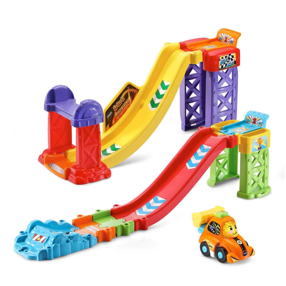 VTech Go Go Smart Wheels 3-in-1 Launch Raceway assembling dual track for hands-on play