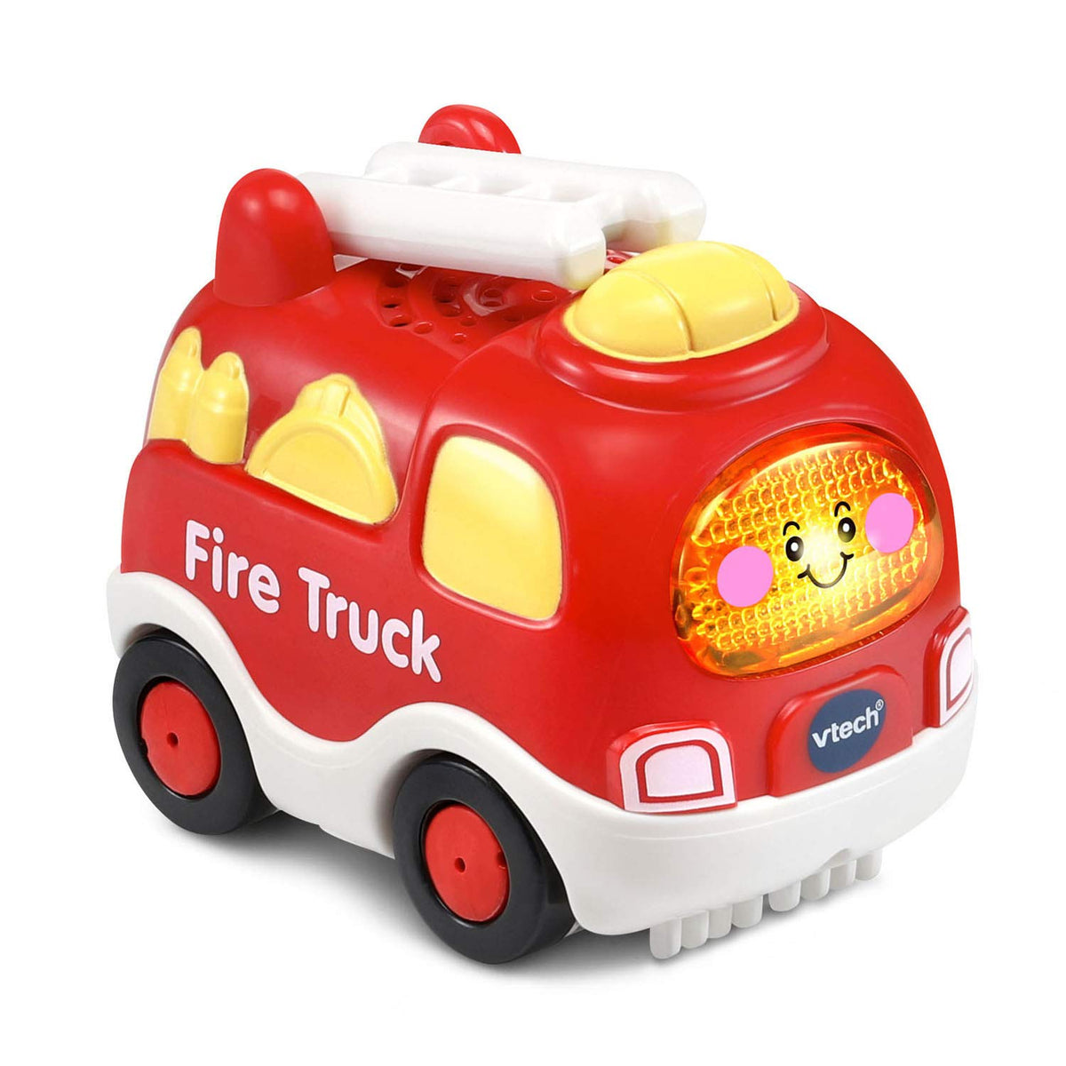 VTech Go! Go! Smart Wheels driver button close-up demonstrates engaging sounds and learning moments.