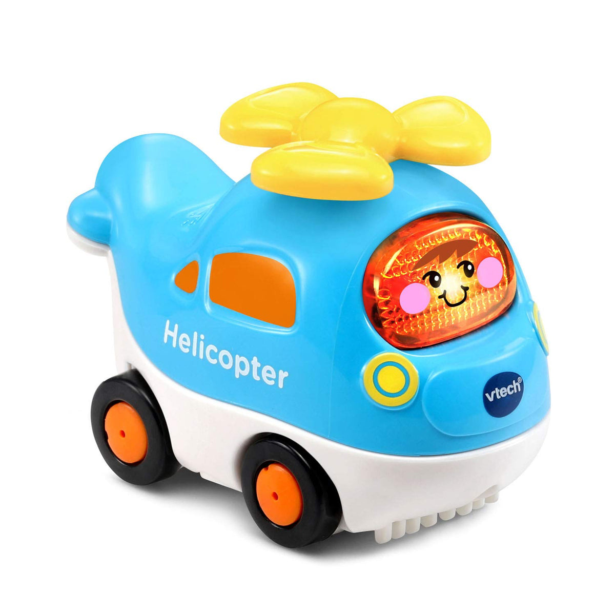 VTech Go! Go! Smart Wheels police car image showcases music and phrases for exploration.