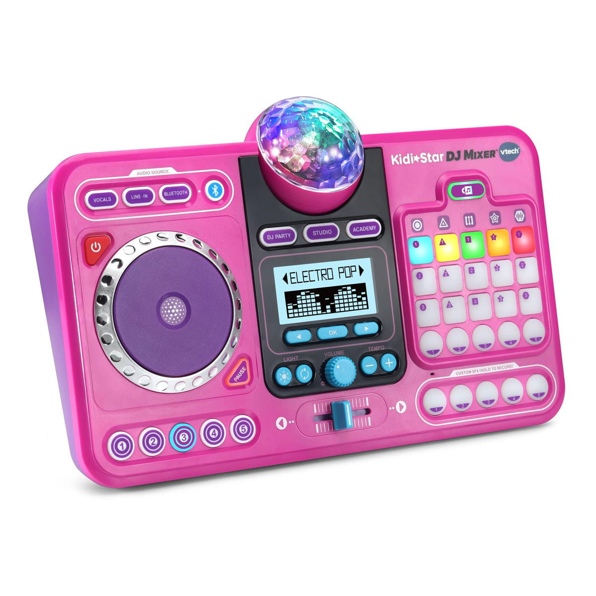 VTech Kidi Star DJ Mixer pink front view with lights for kids' performances