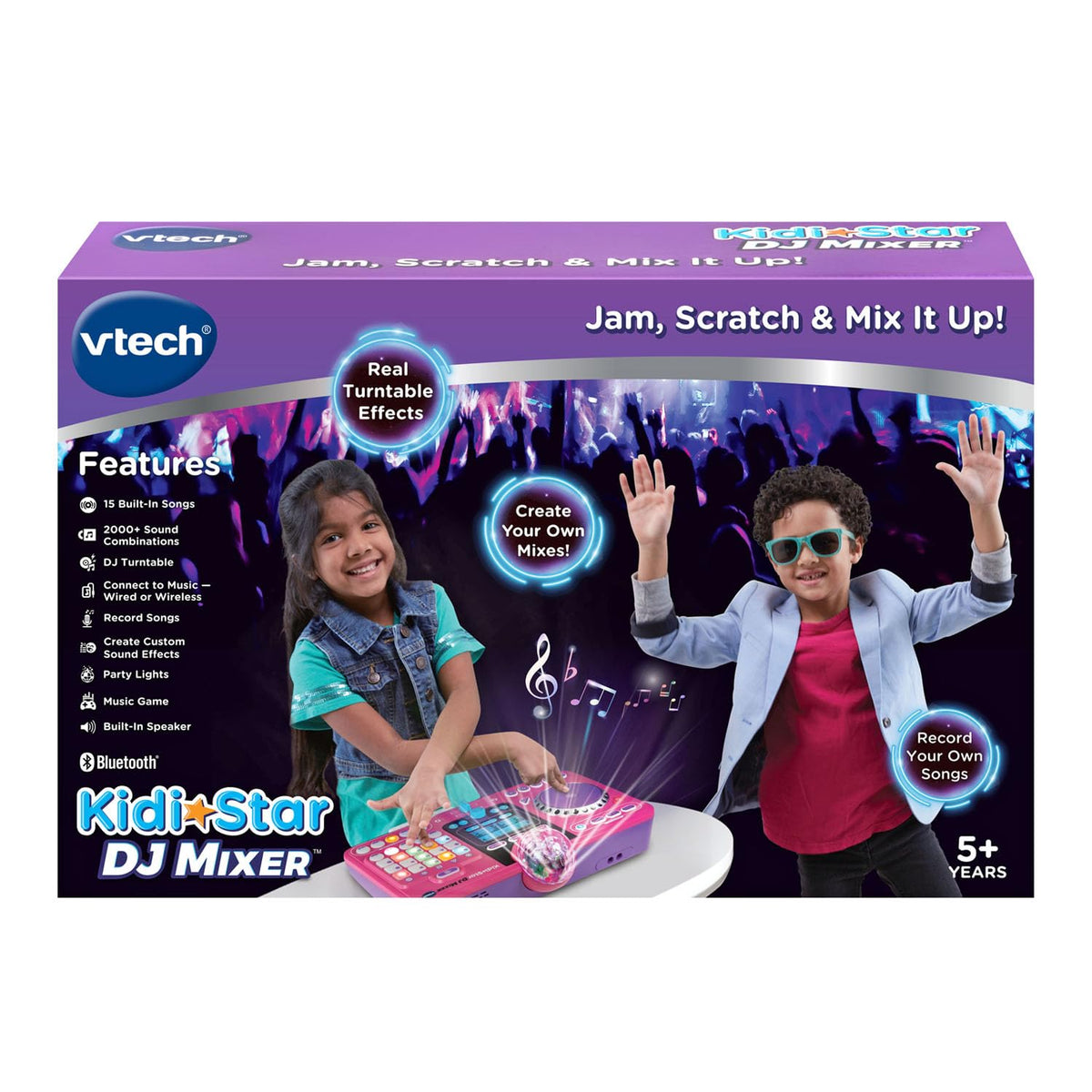 VTech Kidi Star DJ Mixer pink party lights enhance at-home performances