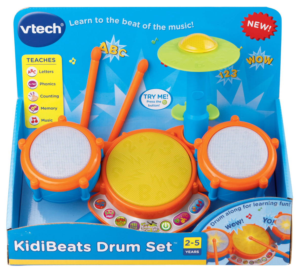 LED lit drums guide follow along melodies and learning modes.