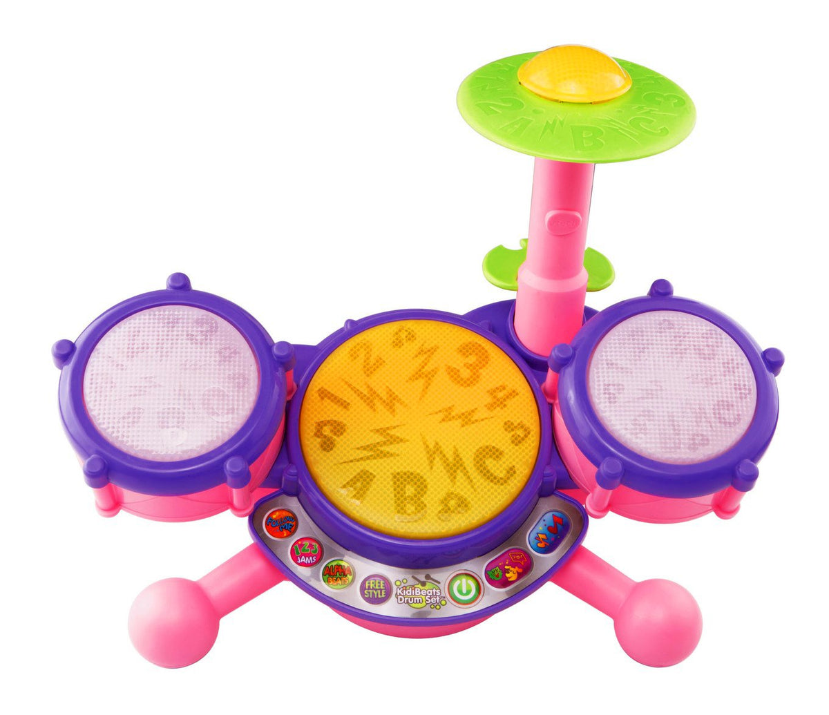 VTech KidiBeats pink cymbal captures attention during music exploration and beats.