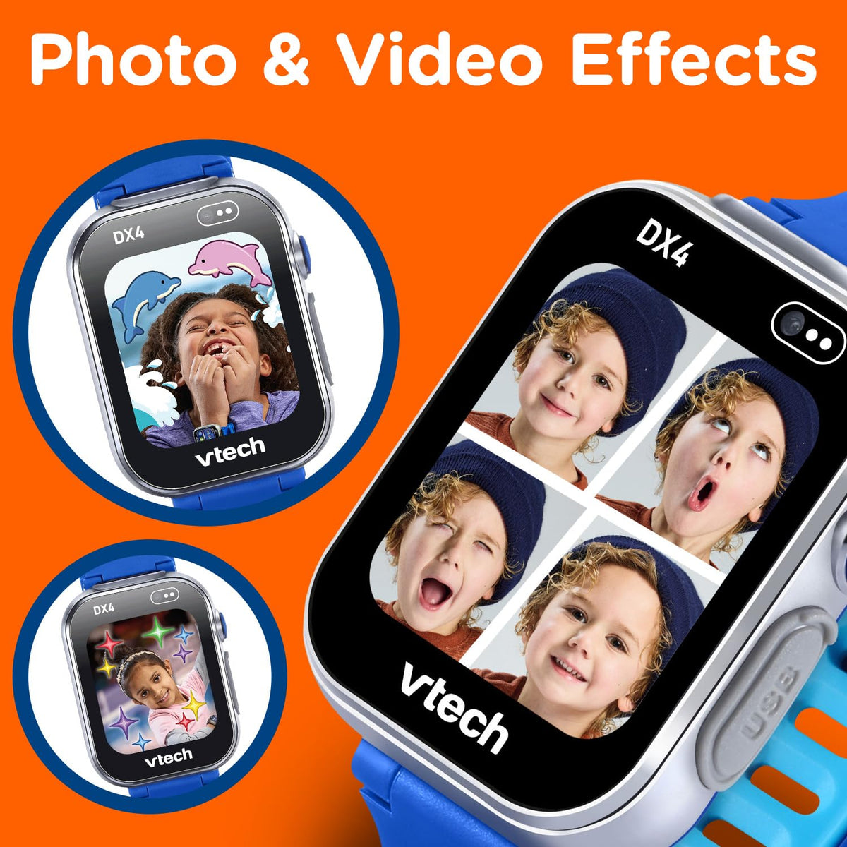 VTech KidiZoom DX4 blue dual cameras invite hands-on photo fun and creative recording