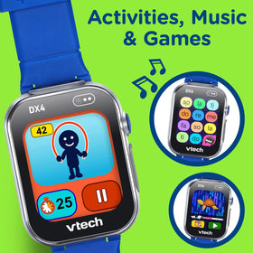 VTech KidiZoom DX4 blue splash-proof metal body stands up to active adventures