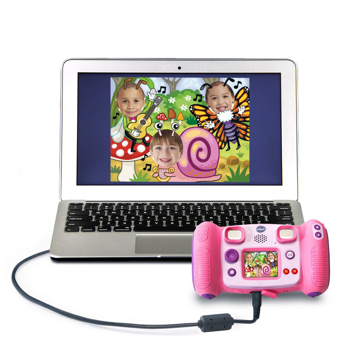 VTech KidiZoom Pix pink photo effects showcase playful edits.