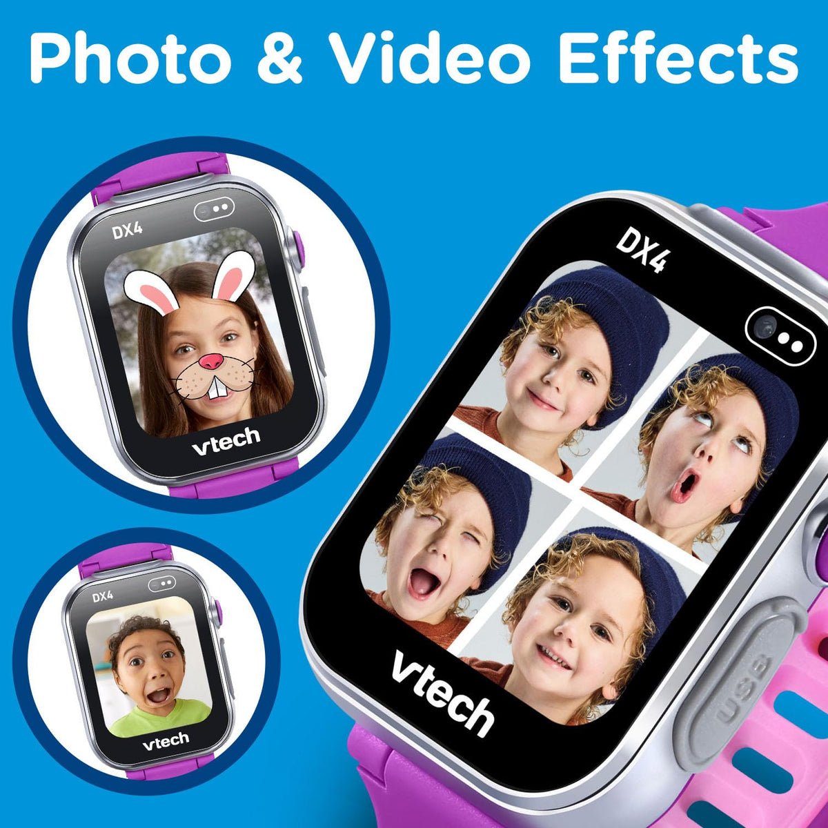 VTech KidiZoom DX4 high-resolution screen for vibrant viewing.