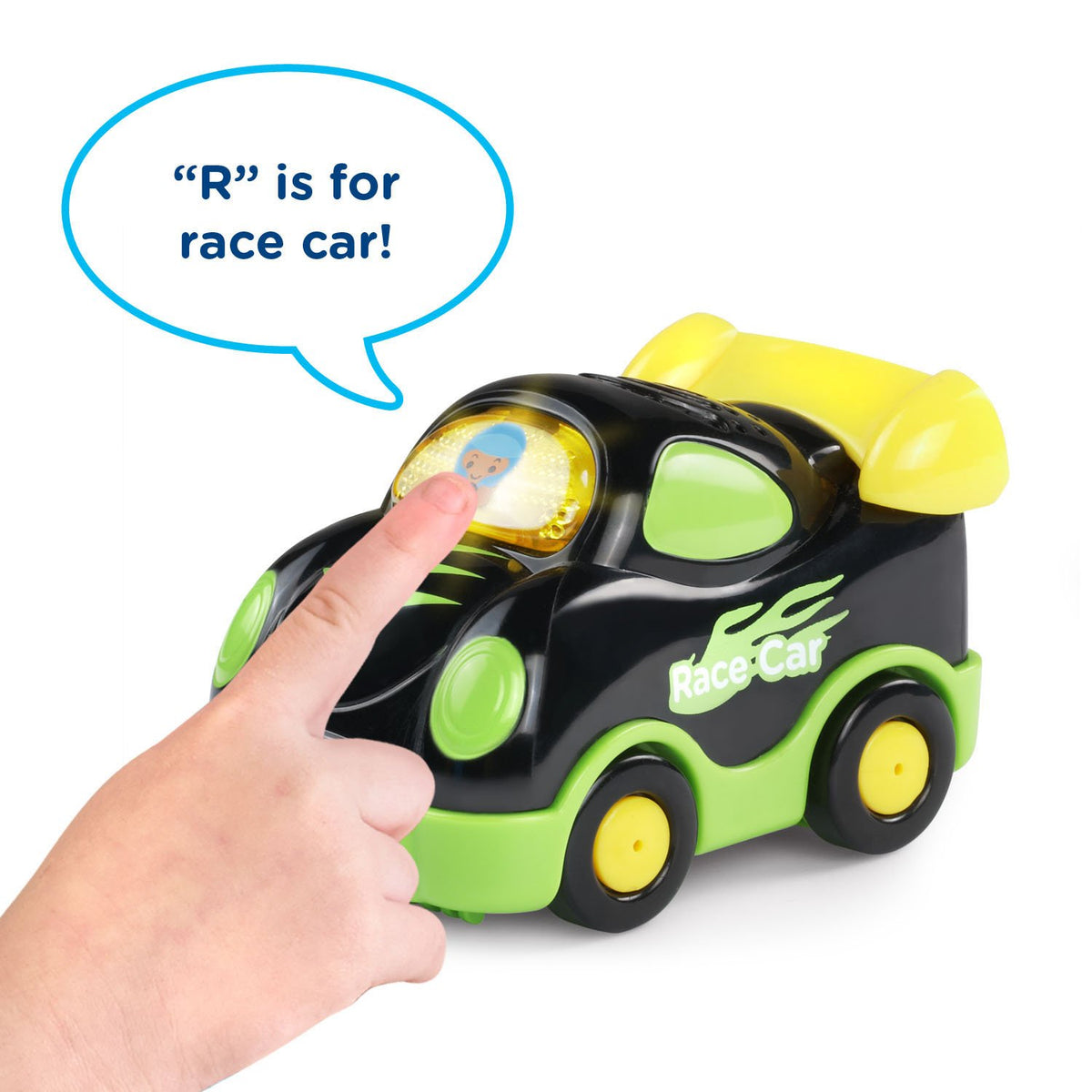 One SmartPoint race car teaches letter R and vehicle name during pretend play.