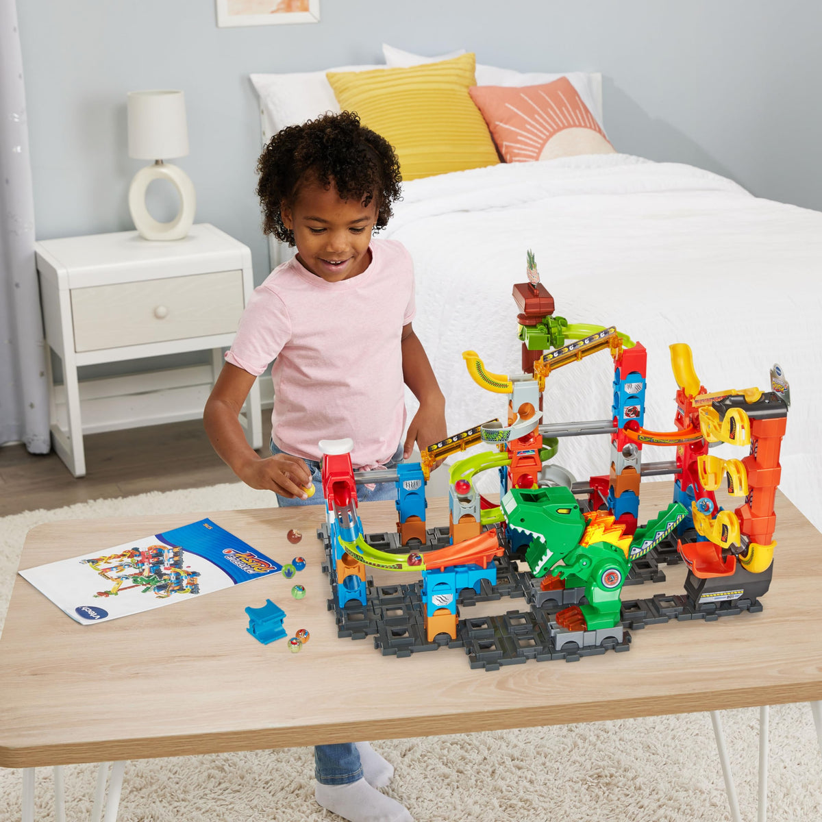 VTech Marble Rush color-coded blocks support easy builds and STEAM exploration.