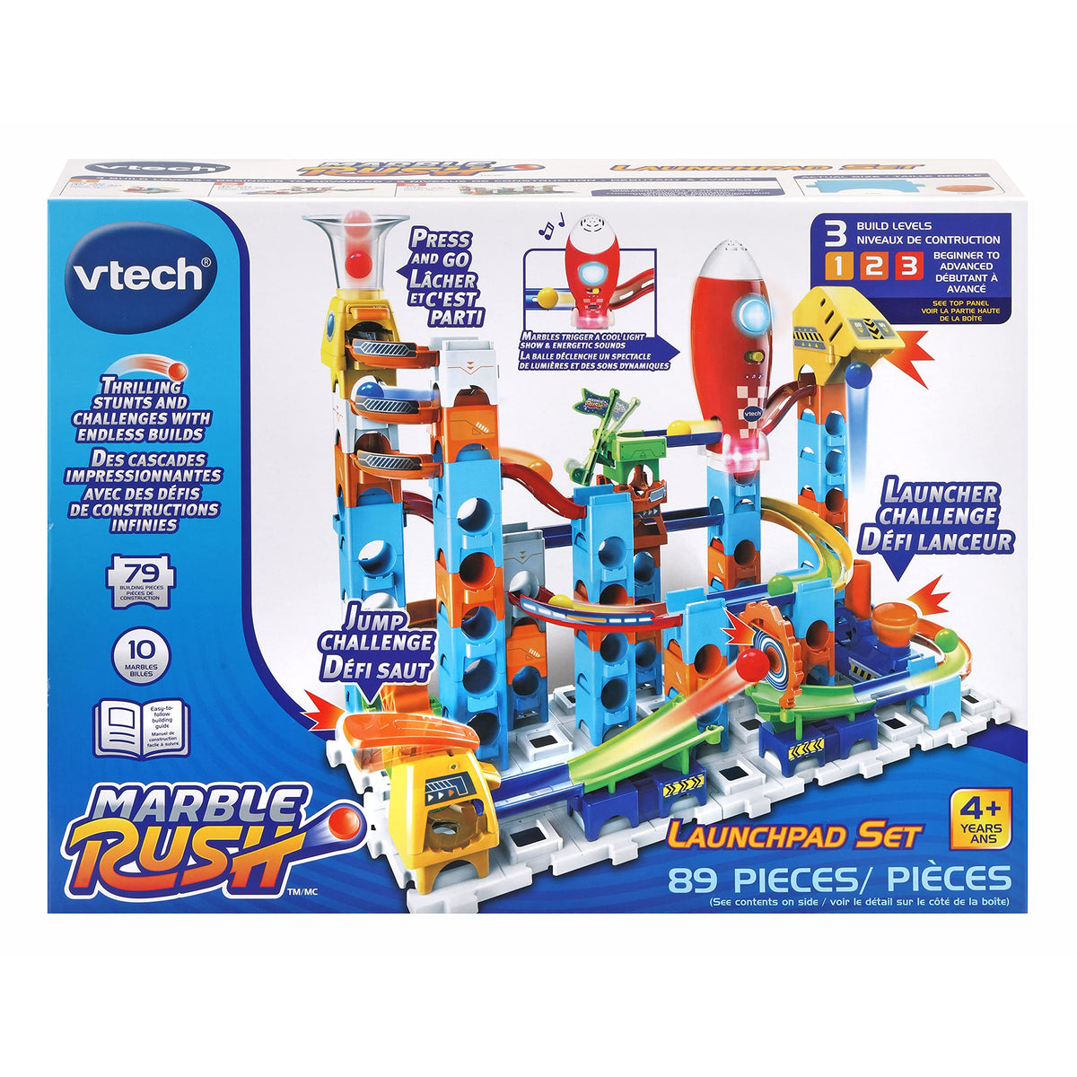VTech Marble Rush Launchpad ramps and tracks encourage fast marble runs.