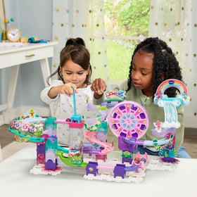 VTech Marble Rush Fairyland busy bee elevator moves marbles upward for quick climbs.