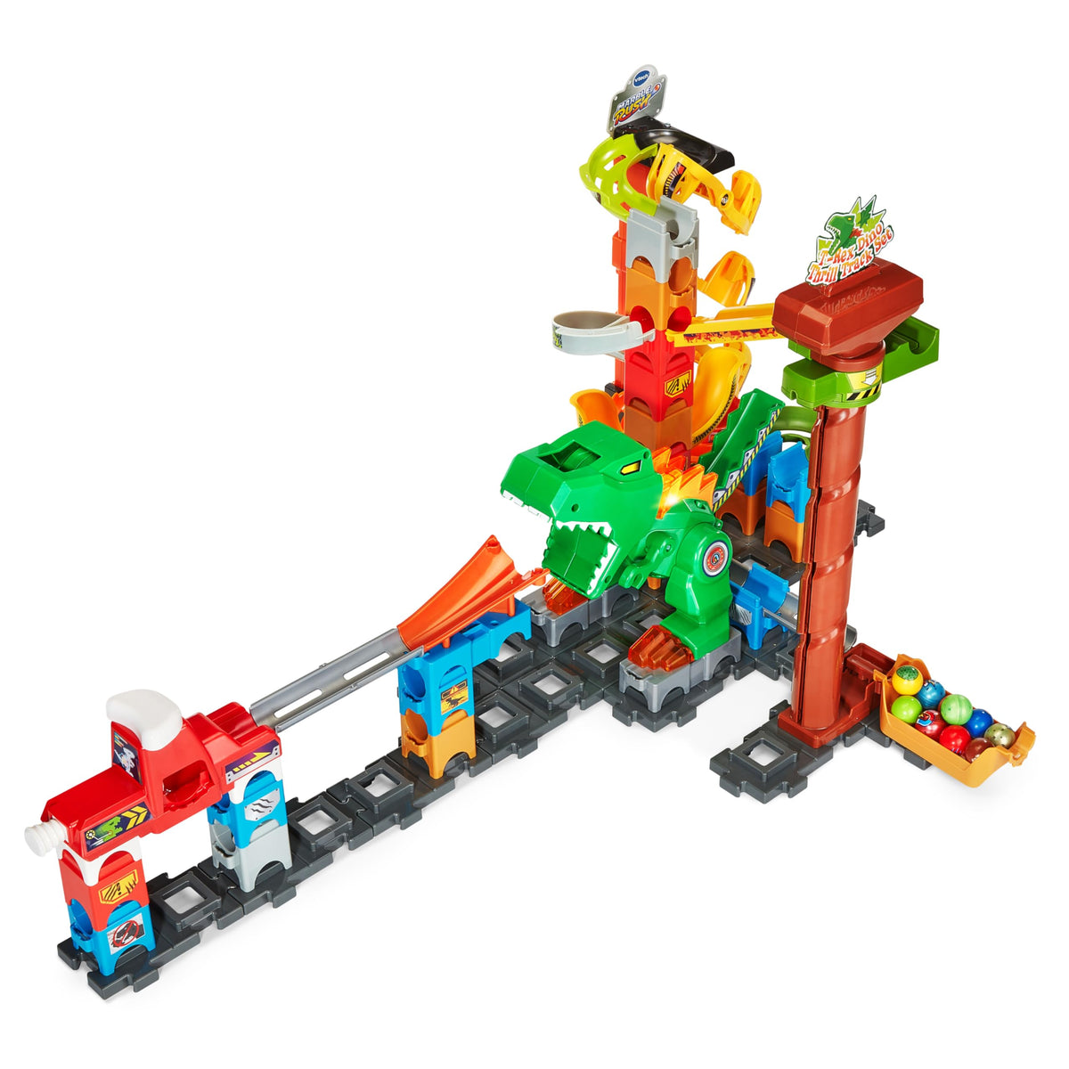 VTech Marble Rush magic-spin elevator lifts marbles for dynamic vertical action.