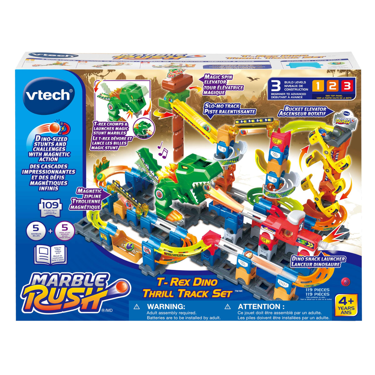 VTech Marble Rush magnetic zipline adds a fast glide across tracks.