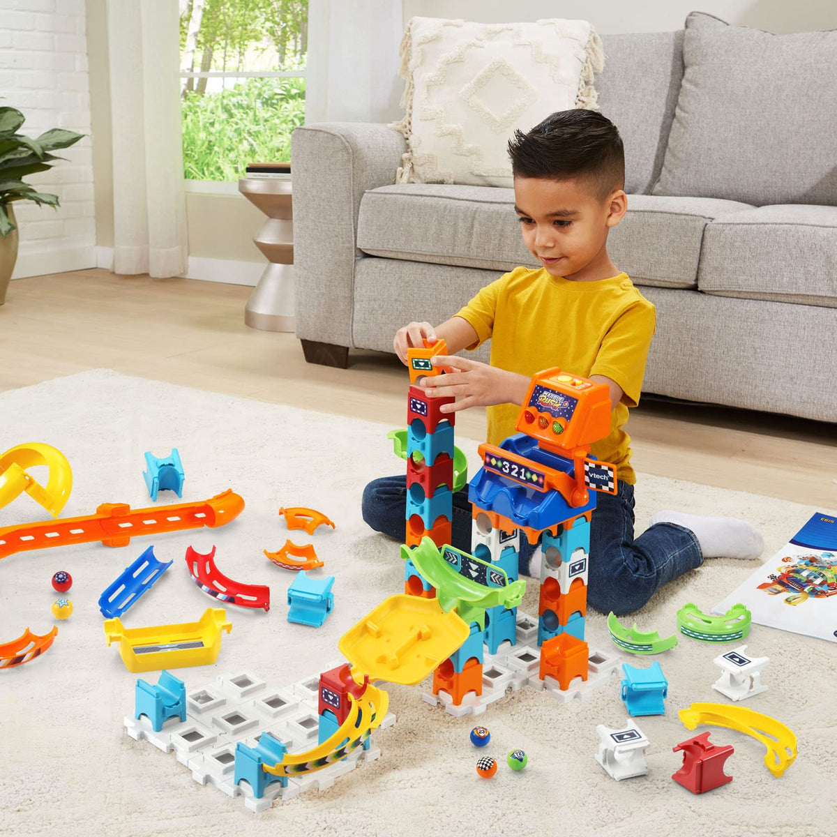 VTech Marble Rush Raceway color-coded blocks simplify building and learning.