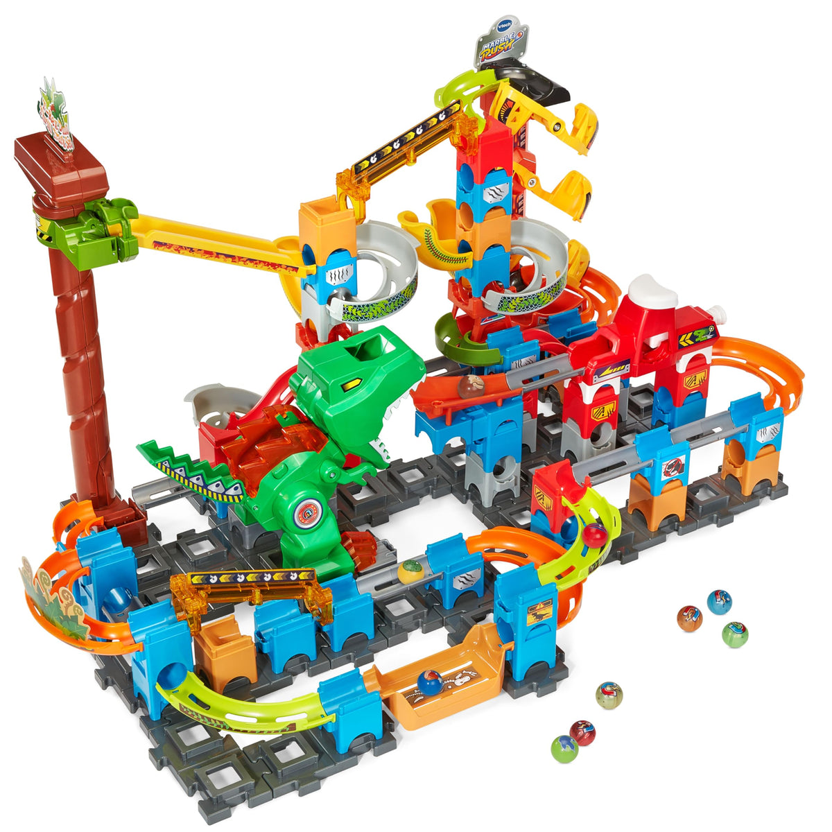 VTech Marble Rush T-Rex with snack launcher delivers chomping action for imaginative play.