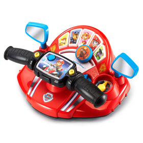 VTech Paw Patrol Pups to The Rescue Driver red front view highlights steering for adventures.