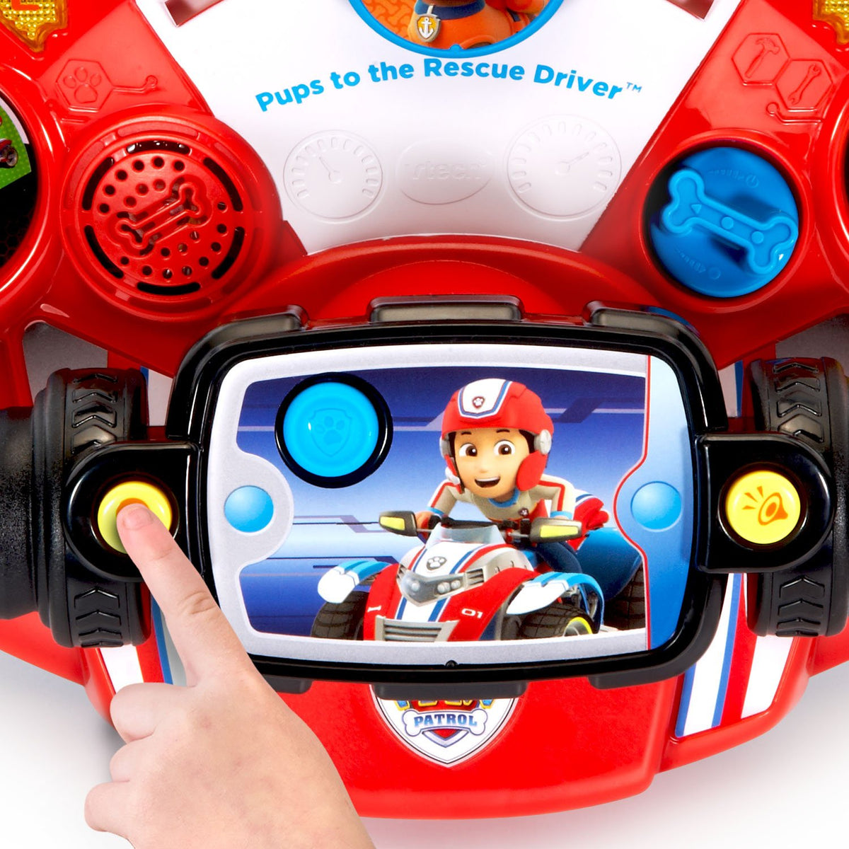 VTech Paw Patrol Pups to The Rescue Driver red pup buttons introduce characters with voices.