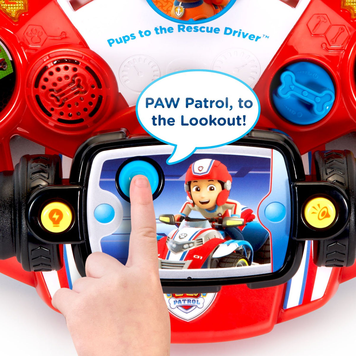 VTech Paw Patrol Pups to The Rescue Driver red rearview mirror for pretend driving awareness.