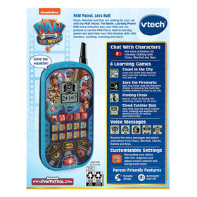 Five character buttons on blue phone deliver voice messages from Chase, Marshall and Skye