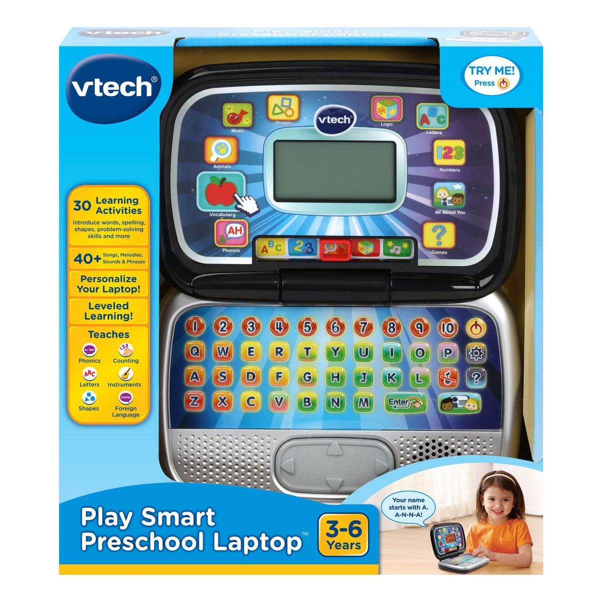 Designed for ages 3 to 6 with a durable, kid-friendly black laptop
