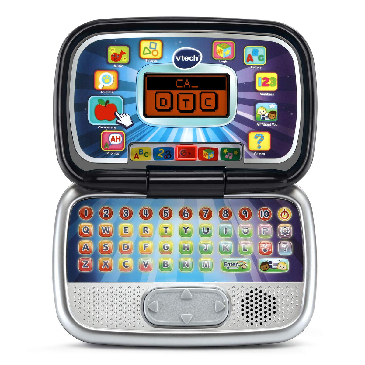 Child using the VTech Play Smart Preschool Laptop demonstrates hands-on learning