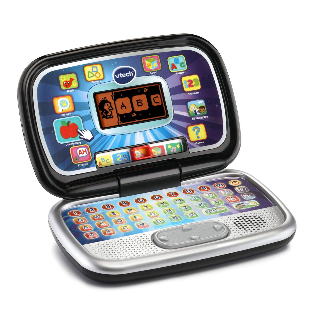 VTech Play Smart Preschool Laptop keyboard close-up showing letters and numbers for keyboard familiarity