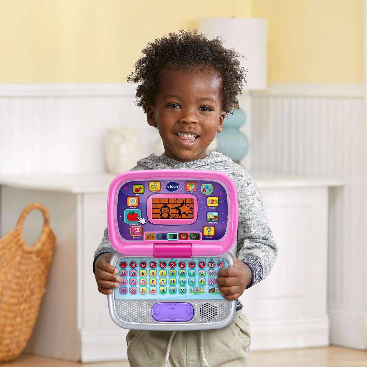 Age-3 to 6 label highlights age-appropriate content on pink device