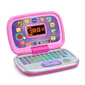 Close-up of pink keyboard on the VTech laptop aids letter and number practice