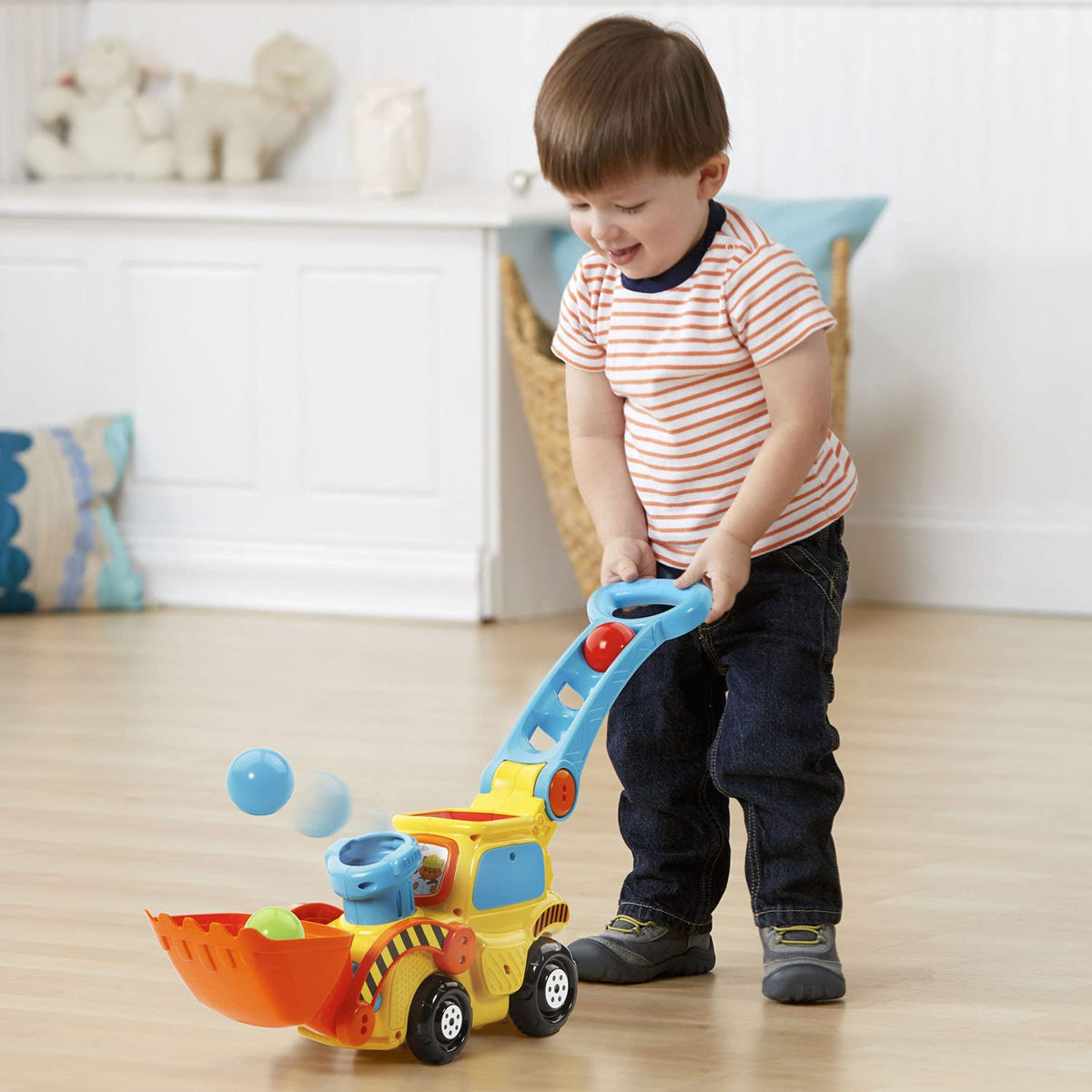 VTech Pop-a-Balls Bulldozer uses replaceable batteries to keep playtime going.