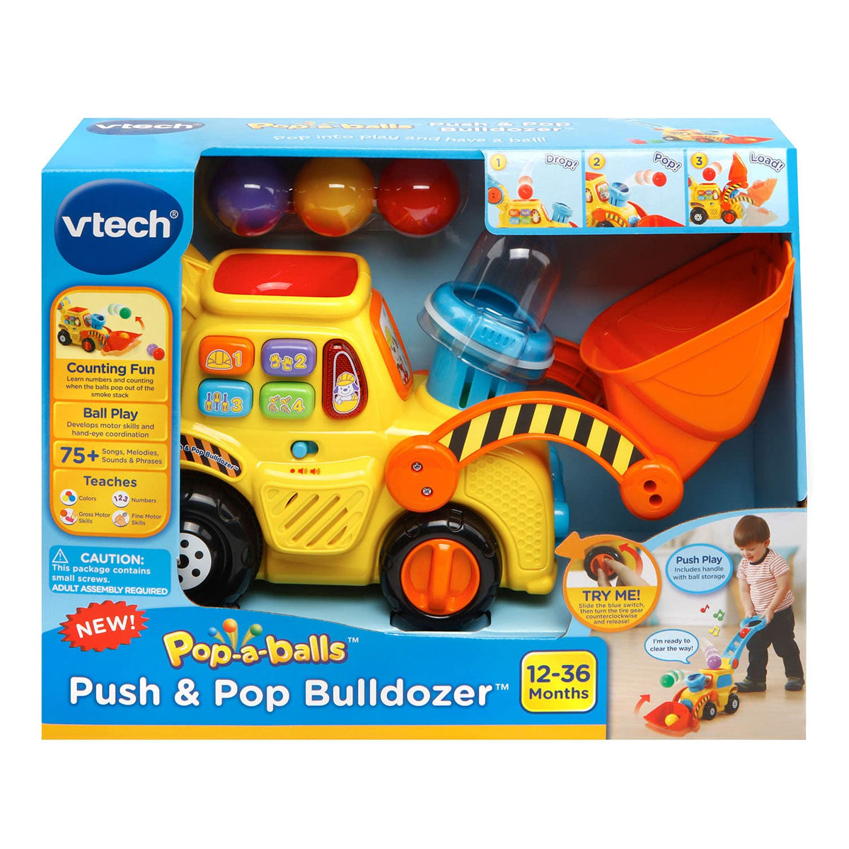 VTech Pop-a-Balls Bulldozer chunky handle supports a secure grip during active play.