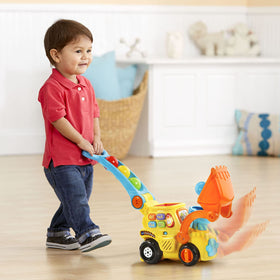VTech Pop-a-Balls Bulldozer motion sensors trigger tunes as it moves for engagement.