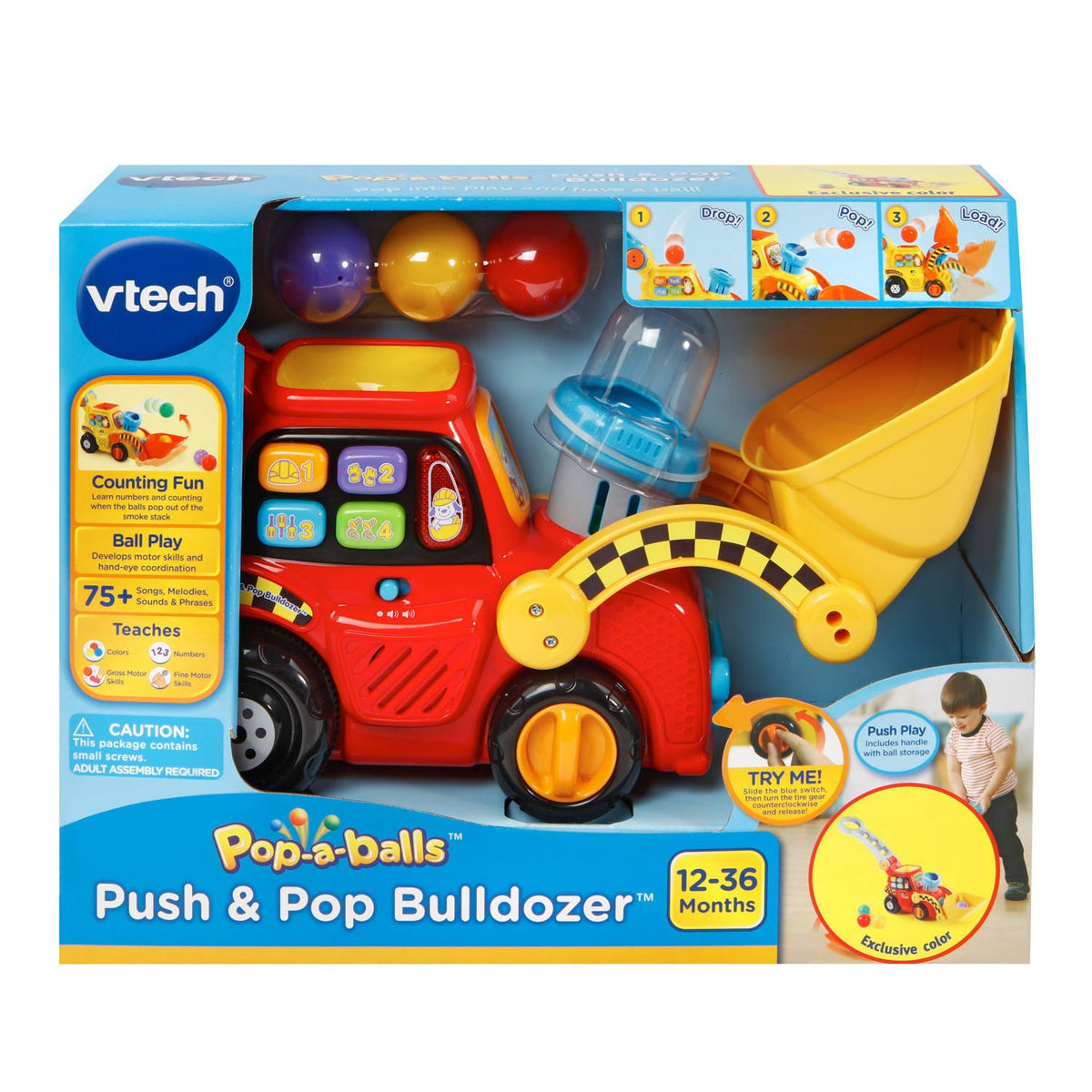 VTech Pop-a-Balls bulldozer seated play mode for learning and fun