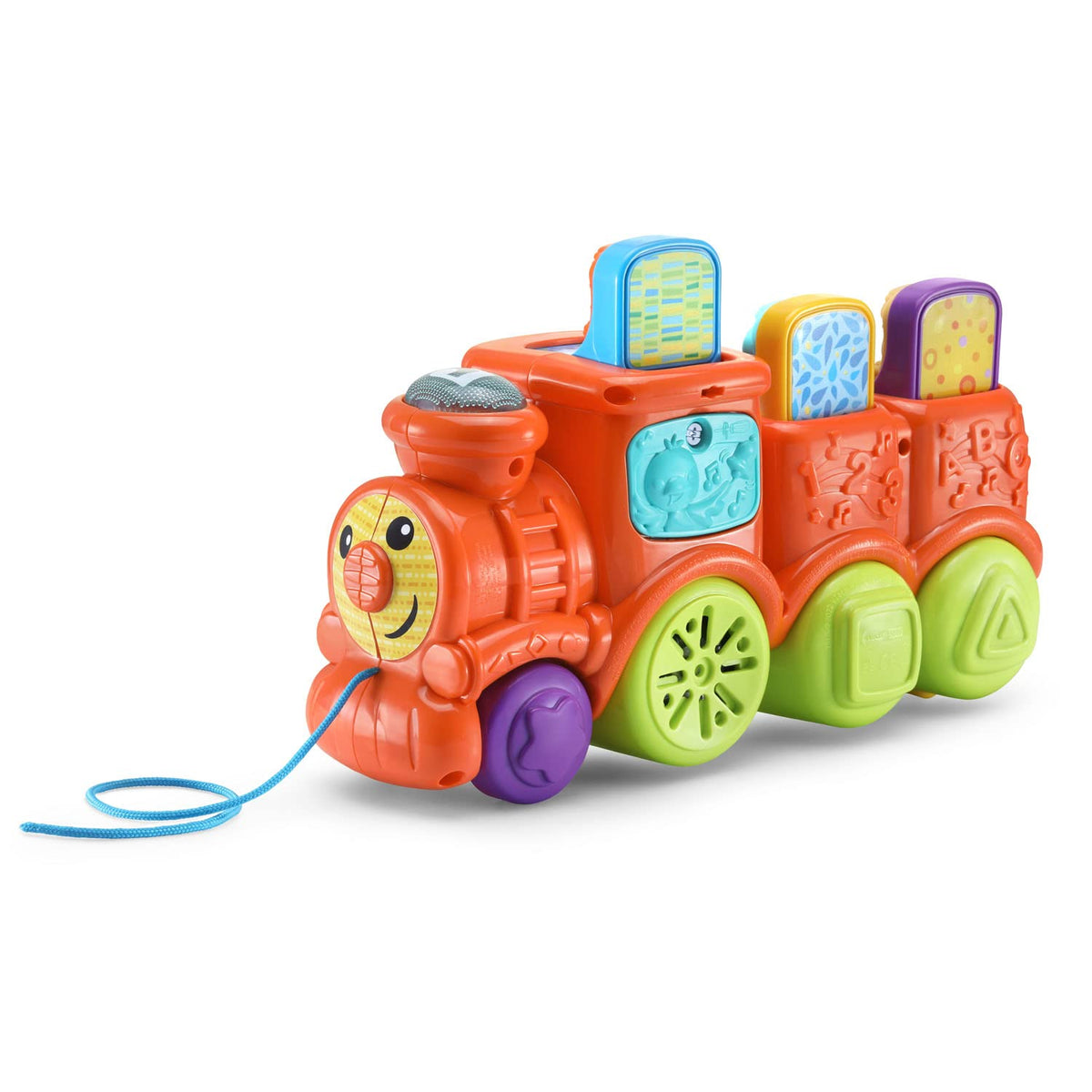 VTech Pop and Sing Animal Train peekaboo action promotes exploration and cause‑and‑effect