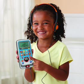 VTech Rock and Bop Music Player blue with kid-safe headphones included.