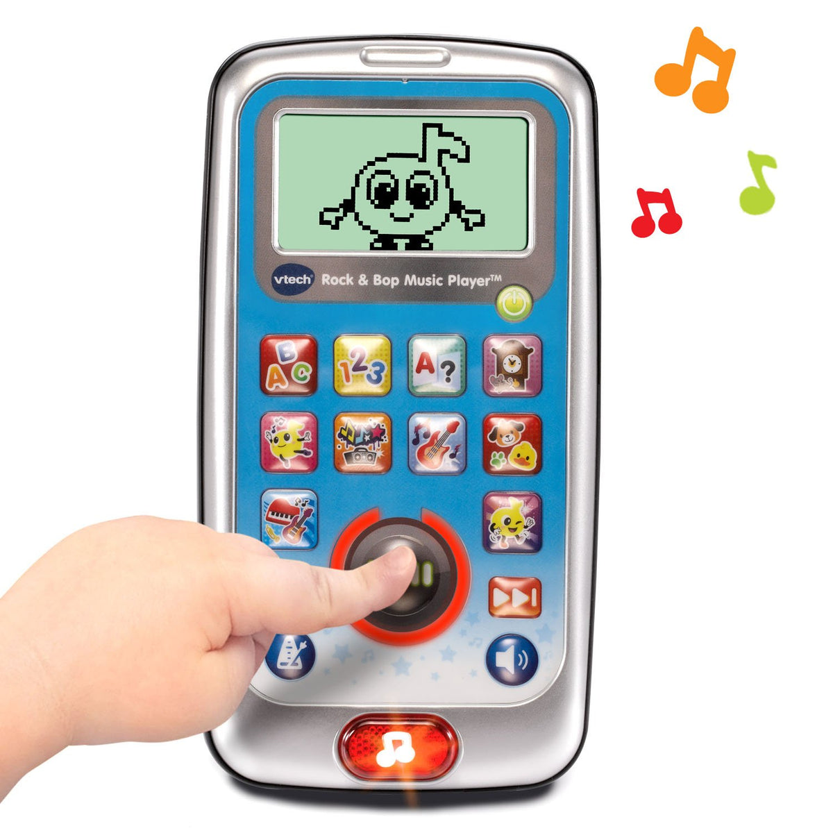 VTech Rock and Bop Music Player blue side view highlighting learning games.