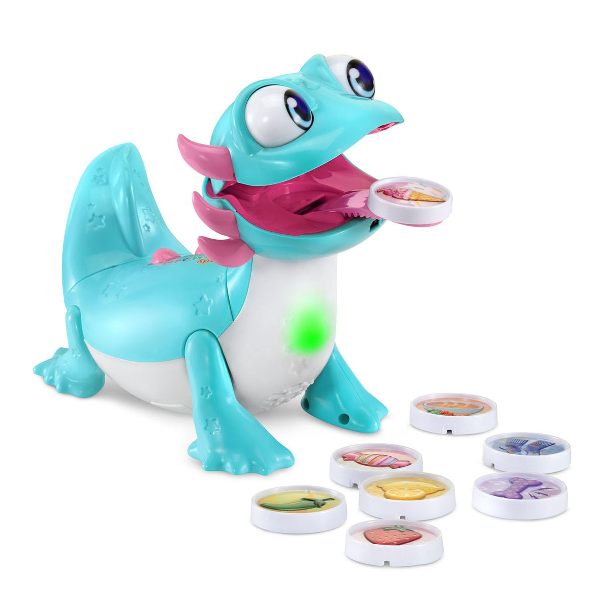 VTech Sandy Snacks-a-Lot places a snack on her tongue for a playful reaction.