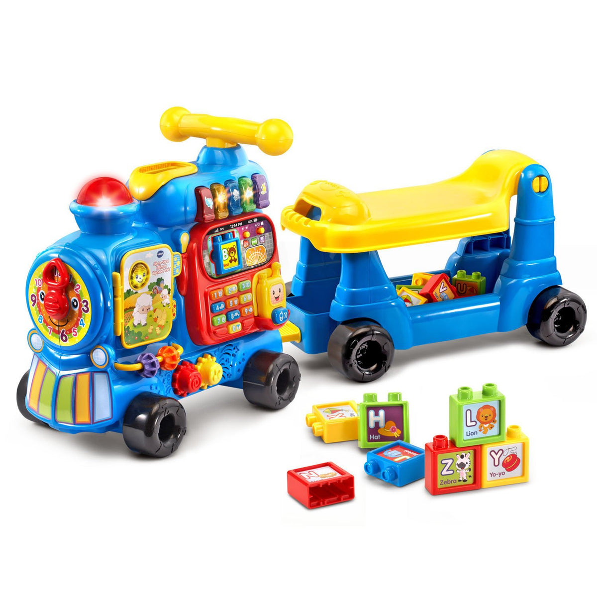 VTech Sit-to-Stand Alphabet Train blue front view supports early learning and imaginative play.