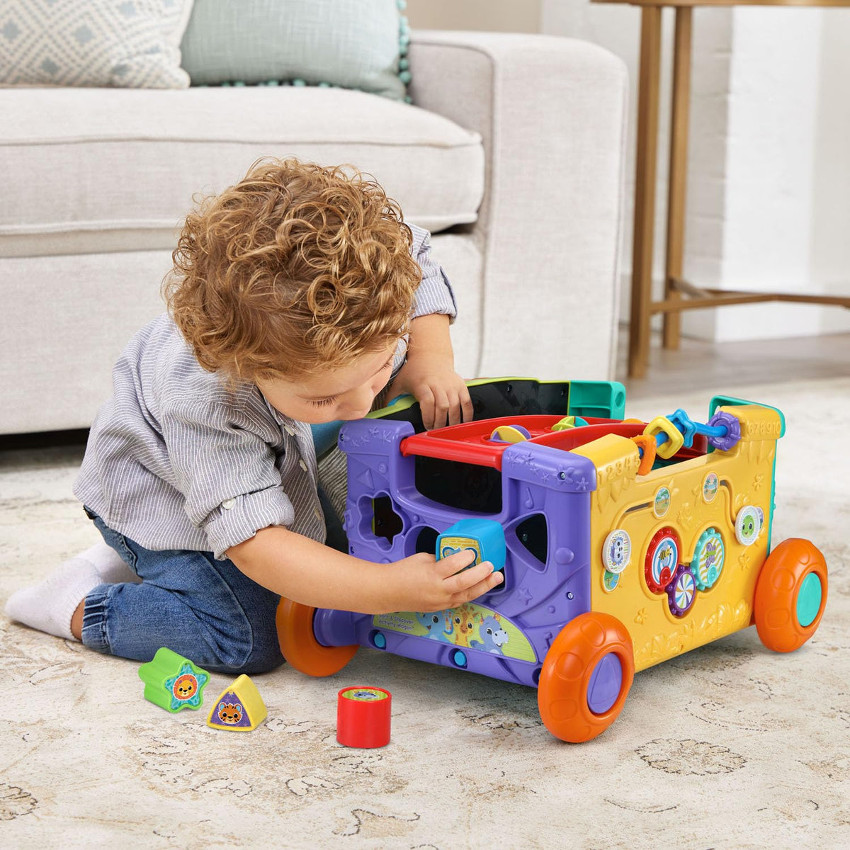 VTech Sort and Discover wagon foldable handle for easy storage and transport