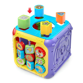 VTech Sort and Discover Cube red electronic panels entice colors and numbers