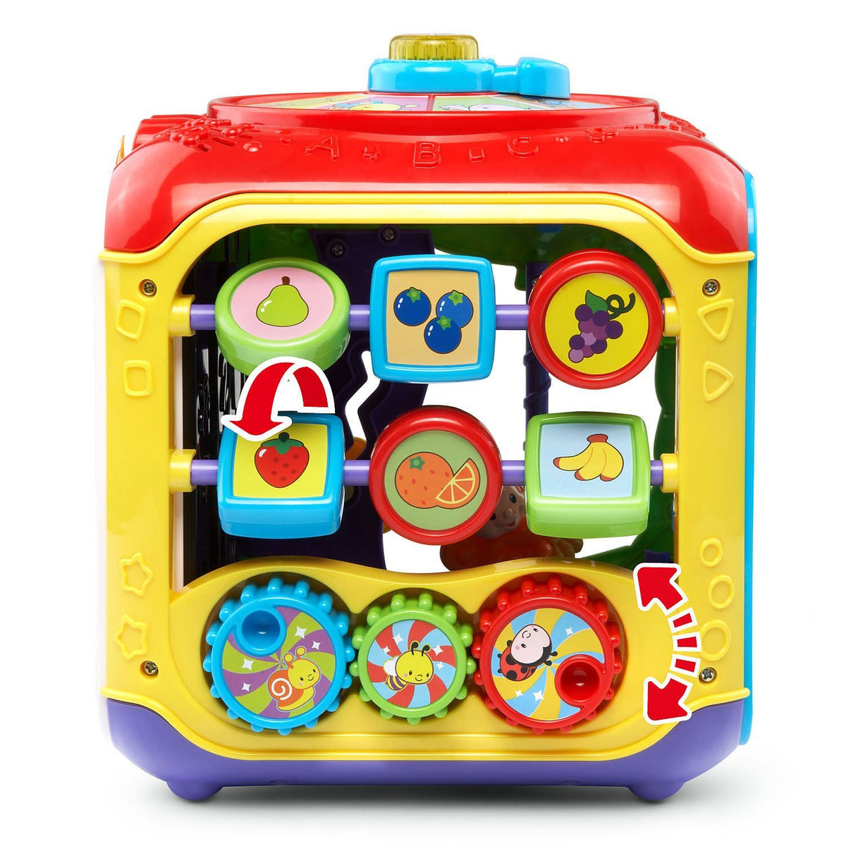 VTech Sort and Discover Cube red shape sorter blocks promote hand-eye coordination