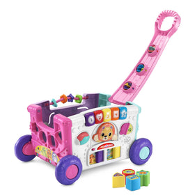 VTech Sort and Discover Wagon pink front profile, inviting curious exploration and toy storage