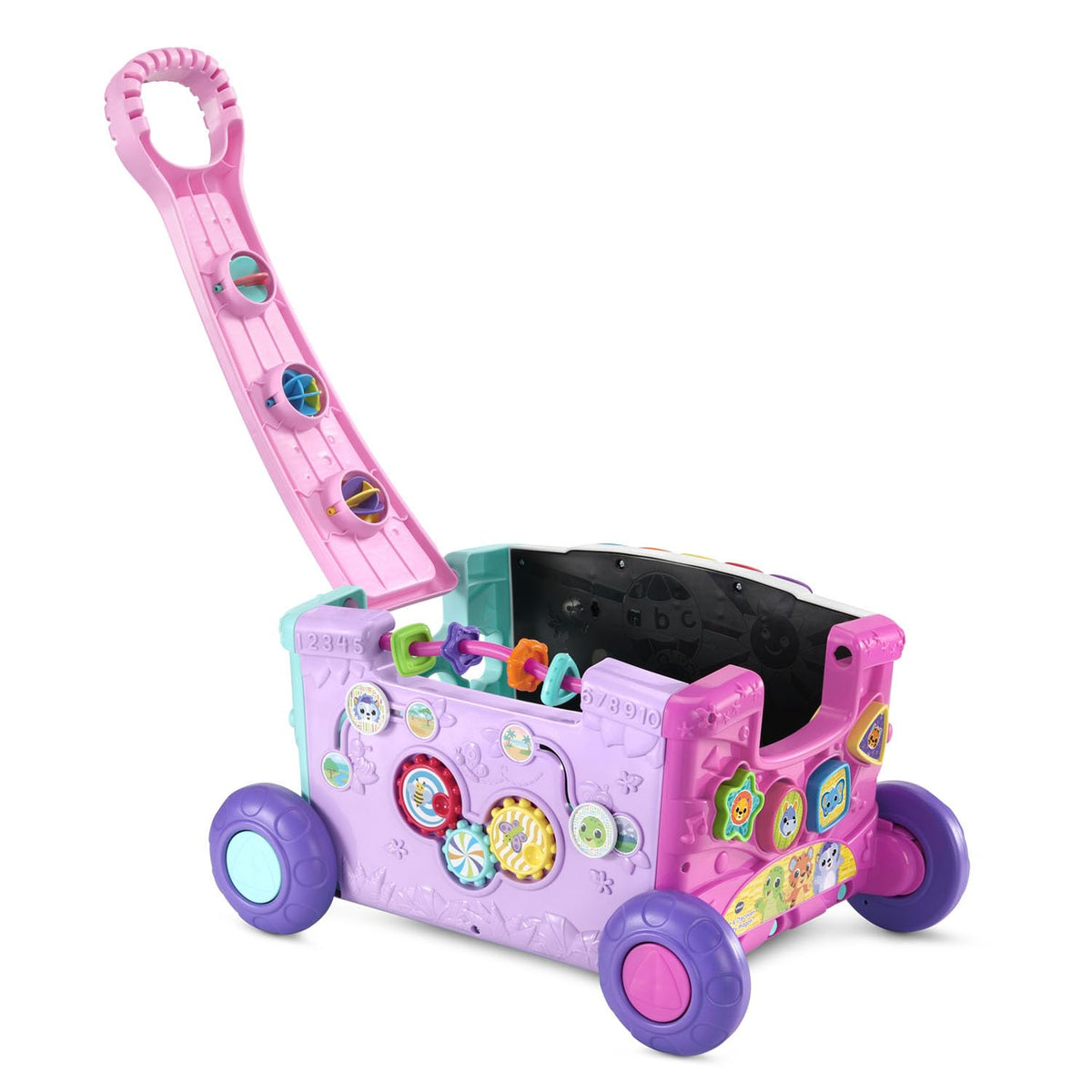 Hidden animal friends on the pink wagon spark surprise moments during floor exploration